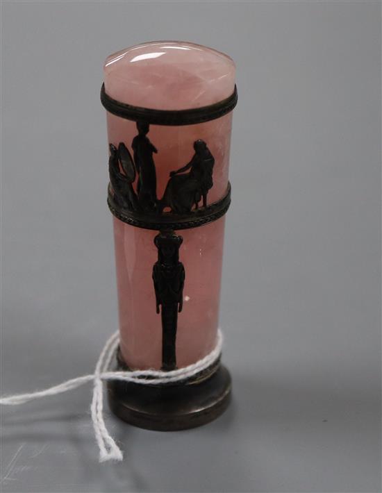 A pink quartz silver mounted seal height 7cm